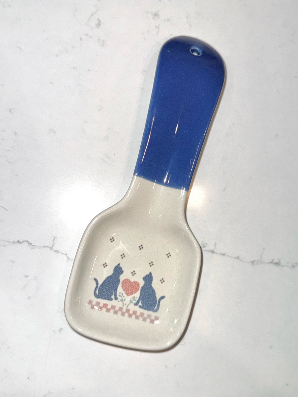 Otagiri Blue and Cream Ceramic Spoon Rest with Cat Motif